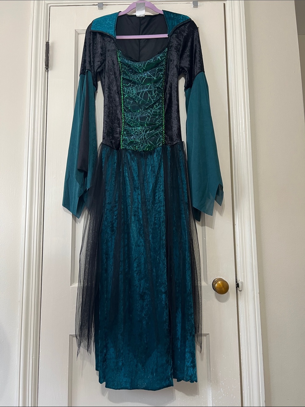 Women's Halloween Spider Witch Teal and Black Witch Costume Dress